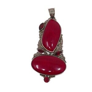 BC Signed Sterling Silver 925 Red Stone Pendant